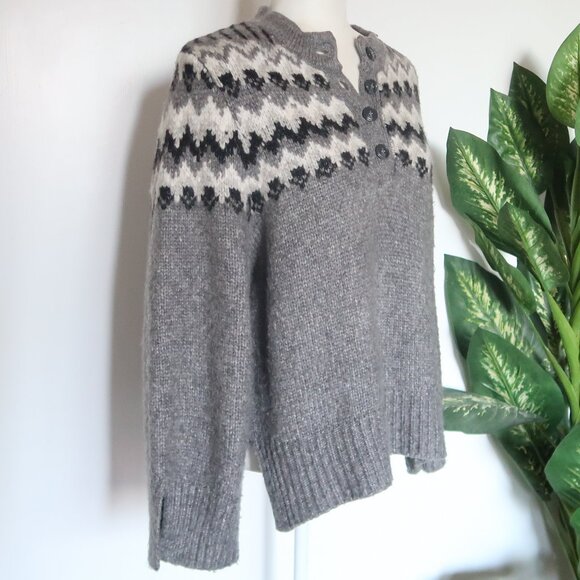 Zara Gray Fair Isle Henley Alpaca Knit Blend Long Sleeve Sweater Women’s Size S - Picture 5 of 16
